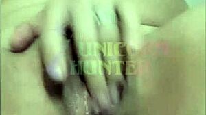 A curvy latina teen rubs her pussy then fingers her ass on the bed.