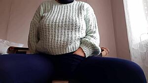 brunette masturbates riskily at office desk