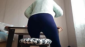 brunette masturbates riskily at office desk