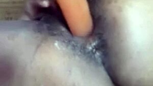 Amateur girl performs homemade solo masturbation with huge dildo on pussy lips