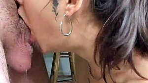 Wife deepthroats cock with cum in throat