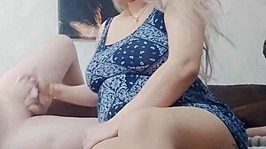 Blonde With Big Tits And Sexy Boobs Gives Handjob To Soft Cock With White Nails