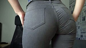 amateur milf teases her perfect big ass in super tight jeans, showing panties line seductively