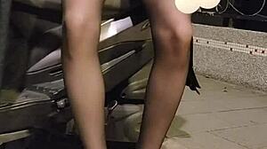 shemale ting xuan in office lady suit plays with love egg outdoors at work