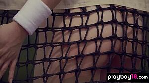 I saw Kate Chromia stripping at the court, her clothes ripping to show her natural tits and pussy outdoors.