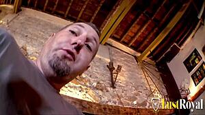 Brunette Lilou Ch with Small Tits Milking His Cock