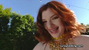Curvy Redhead Belly Dancer Finishes Oriental Performance on Monster Cock