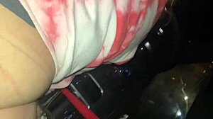 Specific public sex in car at laundromat with spin cycle