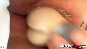 Horny Babe Toys Pierced Pussy with Homemade Dildo