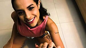 Beautiful Latina Pornstar Deepthroats Big Cock and Cums Hard in Sheer Red Outfit