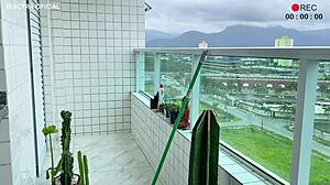 Latina maid's short shorts and perfect ass tempt with provocative voyeur vibes