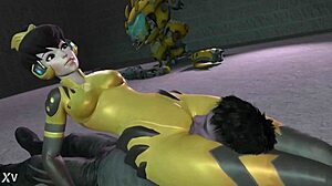 Tracer dominates Rusk Joel in hardcore scissor femdom action with intense moves