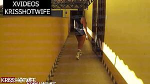 kriss hotwife slut exhibits big tits and ass in hotel hallway!