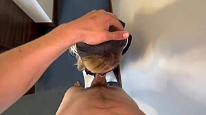 i feel so punished as the doll sucks my wet cock in the garage, stockings on, ending with cum in mouth facial