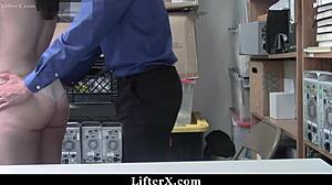 the guard interrogates the teen 18+ with striptease and domination in the garage