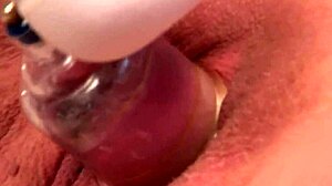 this perfect mature blonde tries big vibrator on shaved pussy and nipple suckers