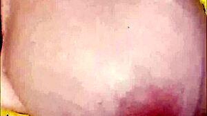 Housewife flashes her perfect boobs while driving the car outdoors