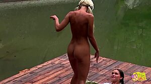 Wow! Blonde And Brunette Medieval Hotties Licking Pussies Outdoors!