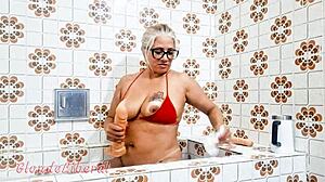 Latina Milf Inserts Dildo in Pussy and Pisses