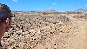 Real outdoor sex with cute big tits brunette and monster cock blowjob in yellow mountain desert.