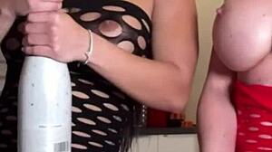 lesbian threesome with blonde brunette and glasses girl turns into foursome with boy deepthroating and muff diving