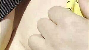 Housewife flashes her perfect boobs while driving the car outdoors