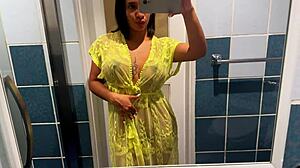 hot milf leyne rodriguez masturbates her tight athletic ebony pussy and big tits in maid outfit