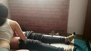 Horny young latina strokes huge cock and sucks it dry