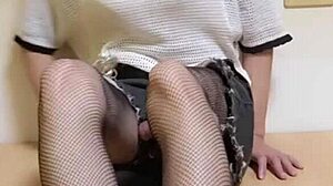 shemale ting xuan in fishnet stockings rides dildo for anal masturbation fun 🥵