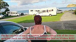 Filthy mature kiwi milf squats to piss outdoors at campground with tattoos and submissive vibe 😜