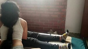 Horny young latina strokes huge cock and sucks it dry