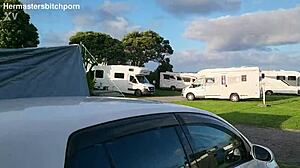 Filthy mature kiwi milf squats to piss outdoors at campground with tattoos and submissive vibe 😜