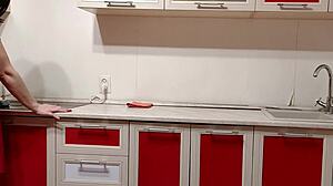 Incredible Housewife Teasing In Kitchen With Striped Panties And Feet Washing