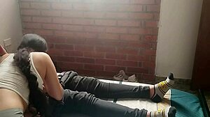 Horny young latina strokes huge cock and sucks it dry