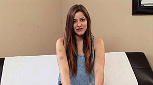 Chopper Rams Teen Brunette's Shaved Pussy Hard, Evoking Intense Emotions in Close-Up