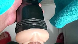 black cock fucks fleshlight after cold shower