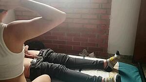 Horny young latina strokes huge cock and sucks it dry