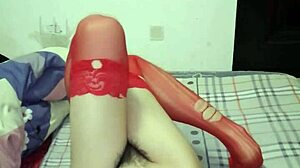 Ladyboy Yiyi masturbation orgasm spasm in stockings and silk