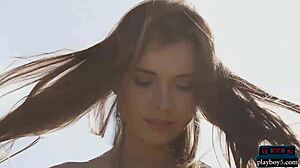 Petite russian blonde kate chromia strips her small tits outdoor 😏