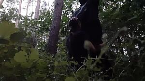 He fucks stepsister in mouth in woods, hiding from boyfriend.