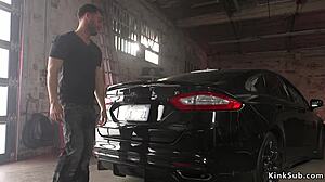 Dude intensely bangs bound adorable Juliette March in rough BDSM group session