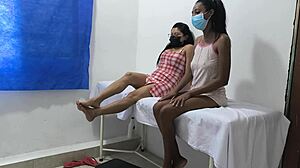 horny mexican lesbians touch in doctor's office