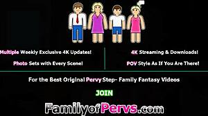 Blond tenåring 18+ stesøster gir sløv deepthroat blowjob for å takke stesønn med barbert fitte sex.