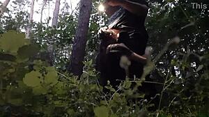 He fucks stepsister in mouth in woods, hiding from boyfriend.