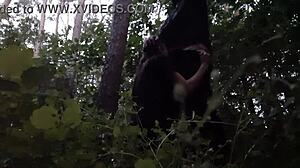 He fucks stepsister in mouth in woods, hiding from boyfriend.