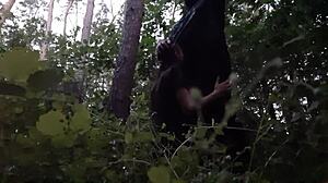 He fucks stepsister in mouth in woods, hiding from boyfriend.