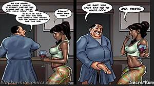 Cheating husband feels intense desire while brutally fucking sexy ebony maid in kitchen.