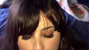 Intense Lipstick Blowjob and Handjob Leading to Cum