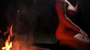 Curvy fat babe with big tits gets naked in nature for outdoor camping cock sucking