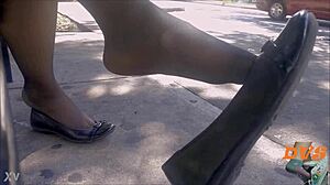Shoeplay With Stockings And Flats In Candid Hidden Nylon Sexy Scene